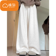 棉致羊羔絨加絨加厚糯米休閑褲子女秋冬季新款垂感運動(dòng)衛褲直筒棉褲 9838米白色【常規高品質(zhì)】 2XL 135-145斤