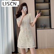 LISCN實(shí)拍小香風(fēng)連衣裙2025夏季新款法式小個(gè)子杏色蕾絲裙氣質(zhì)感顯瘦 杏色 XL
