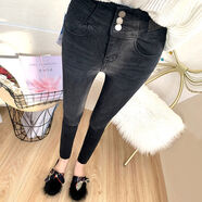 魔力shen褲23春季新款高腰三扣收腹牛仔褲女九分小腳褲修身顯瘦 黑灰色 26 26