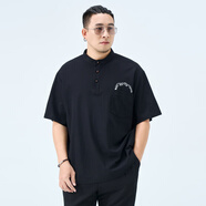 路林狼 L[選購幸運袋]半墨大號男士短袖t恤2025夏季短袖襯衫Polo衫破碼大 MDTC241923玄黑 5XL _(225斤-250斤)