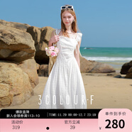 三彩獨醒2025夏季新款荷葉邊連衣裙無(wú)袖系帶收腰A字裙長(cháng)裙F 珍珠白 XL 170/92A