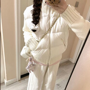 俞兆林（YUZHAOLIN）粉色針織拼接棉服外套女2025冬季新款立領(lǐng)韓系寬松小個(gè)子短款外套 白色【針織升級】 加厚 S (70-105斤)