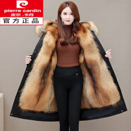 皮爾卡丹（pierre cardin）女裝派克服2025冬新款貂可拆卸內膽皮毛一體長(cháng)款加絨加厚皮草外套 【長(cháng)款110CM】黑殼 -小麥黃內膽 2XL 建議130-140斤