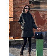 葉紫楓（YEZIFENG）時(shí)尚套裝女秋冬新款時(shí)尚洋氣保暖連帽衛衣+短裙兩件休閑套裝女 灰色套裝 M