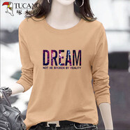 啄木鳥(niǎo)（TUCANO）純棉長(cháng)袖t恤女裝2025秋冬季新款韓版大碼體恤寬松上衣打底衫 輕薄卡其星空 A001單件裝薄 M 【建議70-90斤】