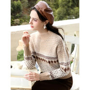 艾蓓怡（I BELIEVE YOU）卡其色費爾島提花半高領(lǐng)套頭毛衣女2025秋冬新款毛針織衫 卡其 M