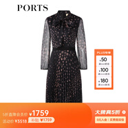 PORTS寶姿春夏新品女裝飄逸百褶長(cháng)款印花連衣裙LM8D070MPP019 黑色印花 S (4)