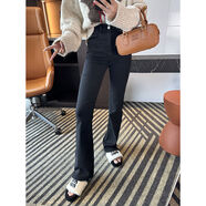 時(shí)髦精黑色高腰微喇叭褲女秋季新款彈力顯瘦小個(gè)子拖地長(cháng)褲 黑色春秋款 S S建議80-105斤