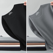 南極人（Nanjiren）雙面德絨長(cháng)袖t恤男士?jì)纫耉領(lǐng)打底衣冬季無(wú)痕保暖防寒發(fā)熱內穿秋衣 WH04【圓領(lǐng)上衣】黑色+花灰 2XL