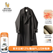 William fox&sons新復古回潮設計師款/立體剪裁風(fēng)衣男腰帶裝飾層次感休閑長(cháng)款外套 黑色（御寒10℃） 2XL /54