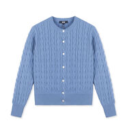 RTW復古絞花棉線(xiàn)針織開(kāi)衫小外套經(jīng)典開(kāi)襟麻花疊穿修身毛衣 藍色050 S S160