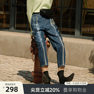 謎底純棉牛仔褲女2022夏季新款新疆棉時(shí)尚文藝繡花寬松225MK6014 海軍藍 M