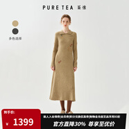茶·愫（PURE TEA）【鹿祿銜花】puretea茶愫花瓣邊翻領(lǐng)繡花A型針織連衣裙女2025秋新 駝色 S