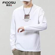 費洛仕男士長(cháng)袖t恤2024新款春秋季新款秋衣男生潮青年學(xué)生體恤打底衫男 T31白色 5XL （185-200斤）