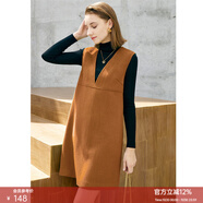 顏域V領(lǐng)無(wú)袖毛呢連衣裙女2025新款冬時(shí)尚寬松氣質(zhì)呢子裙子 焦糖色 S/36