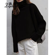 孜茜  高領(lǐng)毛衣女秋冬新款韓版寬松廓形加厚打底羊毛針織衫 黑色 L