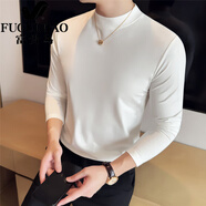 富貴鳥(niǎo)（FUGUINIAO）感半高領(lǐng)長(cháng)袖T恤男秋冬新款親膚內搭修身彈力純色中領(lǐng)打底衫 白色 M
