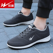 雙星男鞋秋季網(wǎng)面透氣運動(dòng)休閑跑步老人爸爸輕便軟底防滑網(wǎng)鞋潮鞋 深灰 44