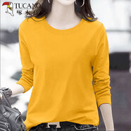 啄木鳥(niǎo)（TUCANO）純棉長(cháng)袖t恤女裝2025秋冬季新款韓版大碼體恤寬松上衣打底衫 輕薄黃色【無(wú)圖案】 A001單件裝 M 【建議70-90斤】