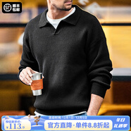 馬登工裝美式復古海鷗領(lǐng)polo衫寬松慵懶男士套頭毛衣秋冬坑條針織衫男 黑色 【v領(lǐng)毛衣男/高級感毛線(xiàn)衣/男士冬季打底衫】 2XL