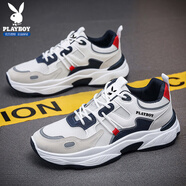 花花公子（PLAYBOY）鞋子男鞋2025秋冬季老爹鞋男士網(wǎng)面休閑百搭運動(dòng)跑步鞋 白藍 42