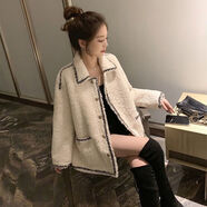 AEMAPE小香風(fēng)毛呢開(kāi)衫外套女2025秋冬新款寬松短款加厚羊羔毛絨夾克上衣 米白色【收藏關(guān)注店鋪優(yōu)先發(fā)貨】丨 L 建議【115-125斤】