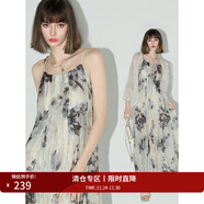 COCOBELLA油畫(huà)風(fēng)印花雪紡壓褶吊帶裙度假飄逸大擺連衣裙FR182 吊帶裙FR182 S