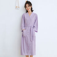 萊絲依夢(mèng)夏季薄款睡袍女士華夫格酒店浴袍毛巾料韓版可愛(ài)吸水睡衣簡(jiǎn)約胖MM 淺紫 M M