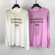 南油做舊褪色燙鉆寬松長(cháng)袖T恤中長(cháng)款歐美街頭風(fēng)潮牌 白色做舊燙鉆 S