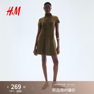 H&M女裝連衣裙2025秋季新款圓領(lǐng)喇叭形圍巾裝飾針織連衣裙1299726 深卡其綠 M 165/96