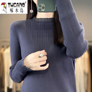 啄木鳥(niǎo)羊毛時(shí)髦半高領(lǐng)打底衫女洋氣花邊領(lǐng)春秋修身內搭毛衣木耳邊蕾絲針 大象灰色 3XL