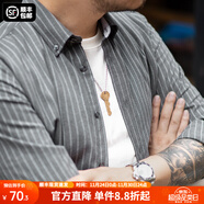 馬登工裝美式復古磨毛豎條紋襯衫男翻領(lǐng)休閑長(cháng)袖襯衣修身薄款上衣外套 錫灰色 S