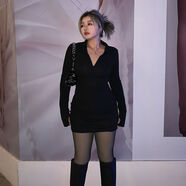 LTGIRL顯瘦歐美街頭辣妹緊身包臀裙大碼設計感拉鏈短裙長(cháng)袖連衣裙 黑色 S S