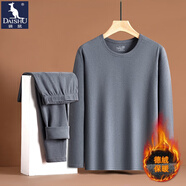 袋鼠（DAISHU）秋冬季德絨打底衫保暖內衣套裝男中年圓領(lǐng)雙面絨磨毛T恤衫男內搭 GN-KDRTZ-288淺灰圓領(lǐng) L 推薦90-110斤