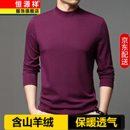恒源祥莫代爾男士長(cháng)袖T恤半高領(lǐng)含山羊絨打底衫休閑體恤上衣春秋裝內搭 紫紅 M 165/48