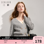 三彩冬款假兩件針織衫V領(lǐng)雙排扣毛衫設計感毛衣老錢(qián)風(fēng)女 巖灰 M 160/84A