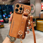 接運貓外殼磨砂翻毛皮適用于蘋(píng)果16promax手機殼iphone17pro保護套15耐 [棕色]羊巴皮紐扣腕帶-配皮掛繩 iPhone 17 Pro