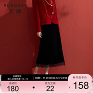 三彩2025冬季新款國風(fēng)絲絨半身裙長(cháng)裙直筒顯瘦優(yōu)雅中腰胖MM