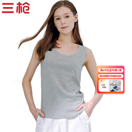 三槍薄款純棉打底無(wú)袖衫透氣羅紋棉質(zhì)柔軟蕾絲花邊圓領(lǐng)休閑女背心 淺麻灰 L