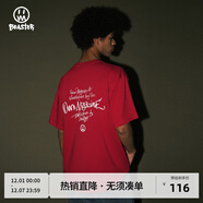 BEASTER短袖t恤男夏季純色純棉印花上衣美式情侶裝 紅色 XL（推薦：150-165斤）
