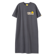 B.Duck小黃鴨夏新款女短袖連身裙寬松中長(cháng)款針織T恤裙開(kāi)叉 深灰色 XL