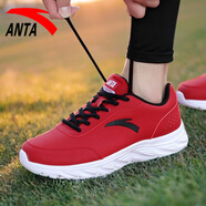 安踏（ANTA）男鞋秋季運動(dòng)鞋男士2025新款皮面防潑水厚底休閑旅游鞋跑步鞋子男 大紅/黑/安踏白-3 皮面防潑水 40