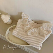 她及其他Spring韓國童裝秋季新款兒童蕾絲花邊豎條紋純色上衣女童彈力長(cháng)袖 米白色 70 80議身高70cm75cm