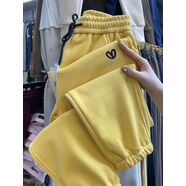 冬季新款奧麗絨加厚休閑褲女束腳百搭九分褲糖果色衛褲加絨運動(dòng)褲 黃色加絨 3XL 3XL140-150斤