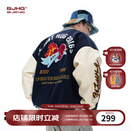 BJHG不計后果紅色棒球服男款秋季2025新款潮牌呢子外套美式夾克上衣女 藏青色 M