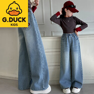 巴帝巴帝（Badibadi）嬰兒衣服女童牛仔褲春秋女孩休閑寬松秋天直筒寬褲秋款長(cháng)褲大童兒 藍色[春秋款] 120