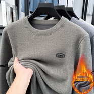 與狼共舞（DANCING WOLVES）一男士雪貂絨毛衣冬季保暖圓領(lǐng)休閑衛衣加絨加厚針織打底衫 916116綠色 L 170/110120-135斤