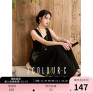 三彩【墨韻茶影】2025秋款新中式寬松無(wú)袖繡花繭型連衣裙C 經(jīng)典黑 S 155/80A