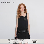 GREEN BELT城市曠野25夏方領(lǐng)吊帶蓬蓬連衣裙女黑色A字花苞裙