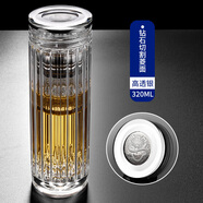 怡斯佳鉆石工藝玻璃水杯男輕奢透明隔熱加厚水晶防爆高檔個(gè)人專(zhuān)用茶杯子 銀龍/高透蓋/豎條紋杯/320ml